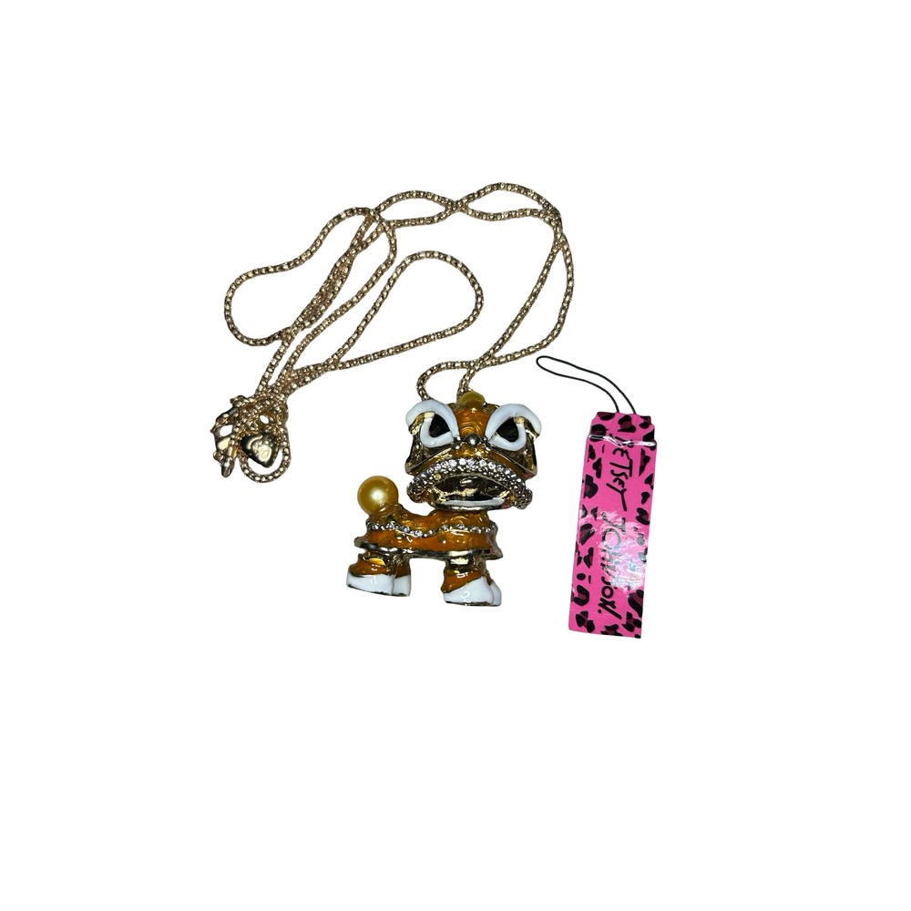 Betsey Johnson Chinese New Year Lion Dance Pendant Necklace Enamel Crystal